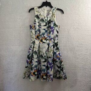 H&M Dress Womans 6 Floral Multicolor Sleeveless Zip Round Neck Polyester Read